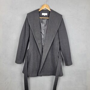 Calvin Klein Coat Womens Small Charcoal Gray Belted Wrap Shawl Collar Wool Blend